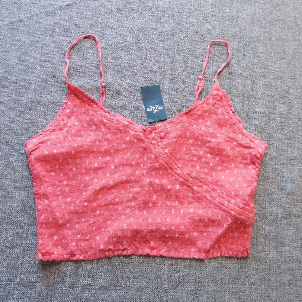 Hollister‎ Camisole Women Large Coral Pink NWT Smocked Floral Wrap Crop Top